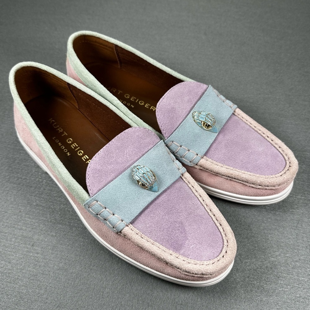Kurt Geiger Eagle C Crystal-Embellished Suede Loafers Size 37 (6.5/7) Pastel Sho